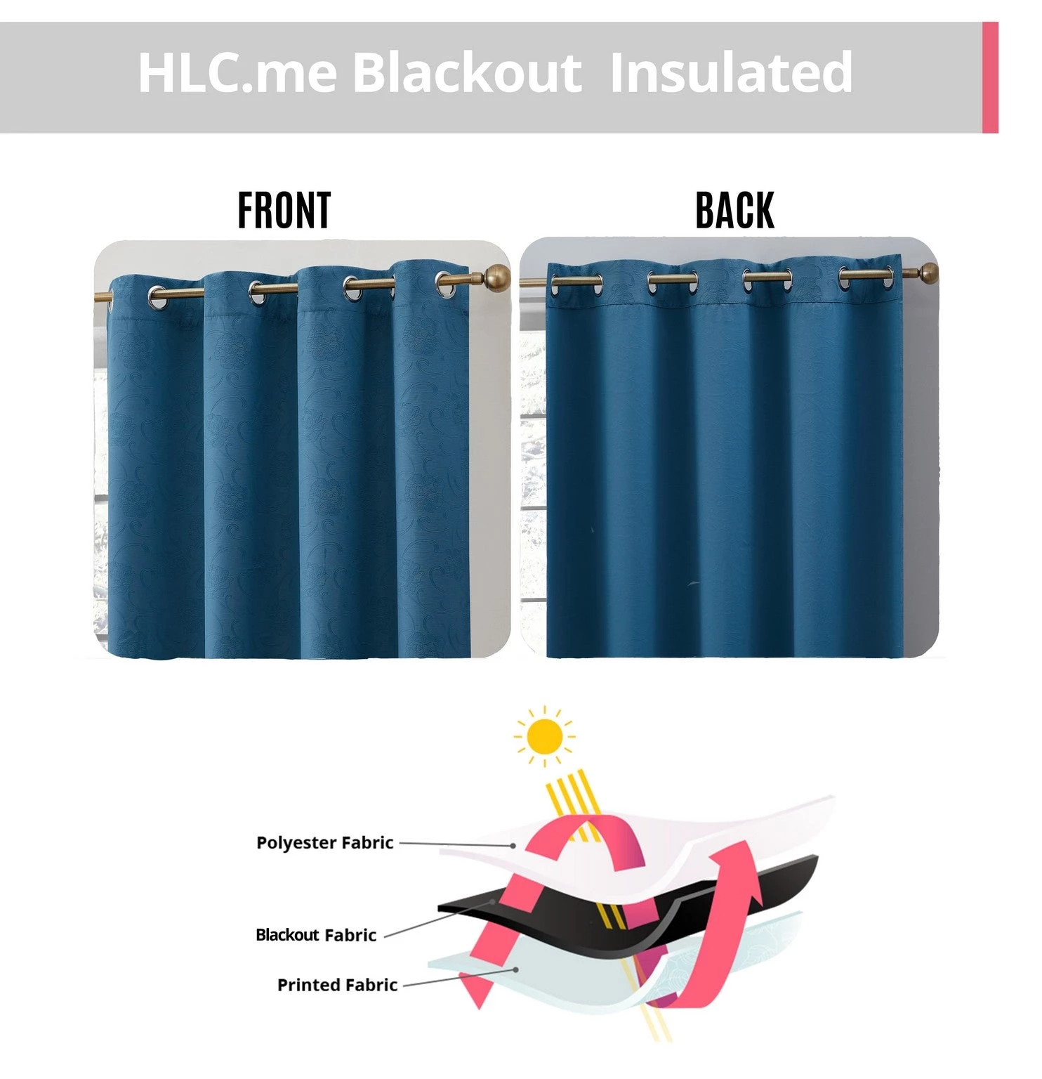 HLC.ME Taylor Floral Blackout Grommet Curtain Panels - Teal Blue - Set Of 2 11 HLC.ME Taylor Floral Blackout Grommet Curtain Panels - Teal Blue - Set Of 2