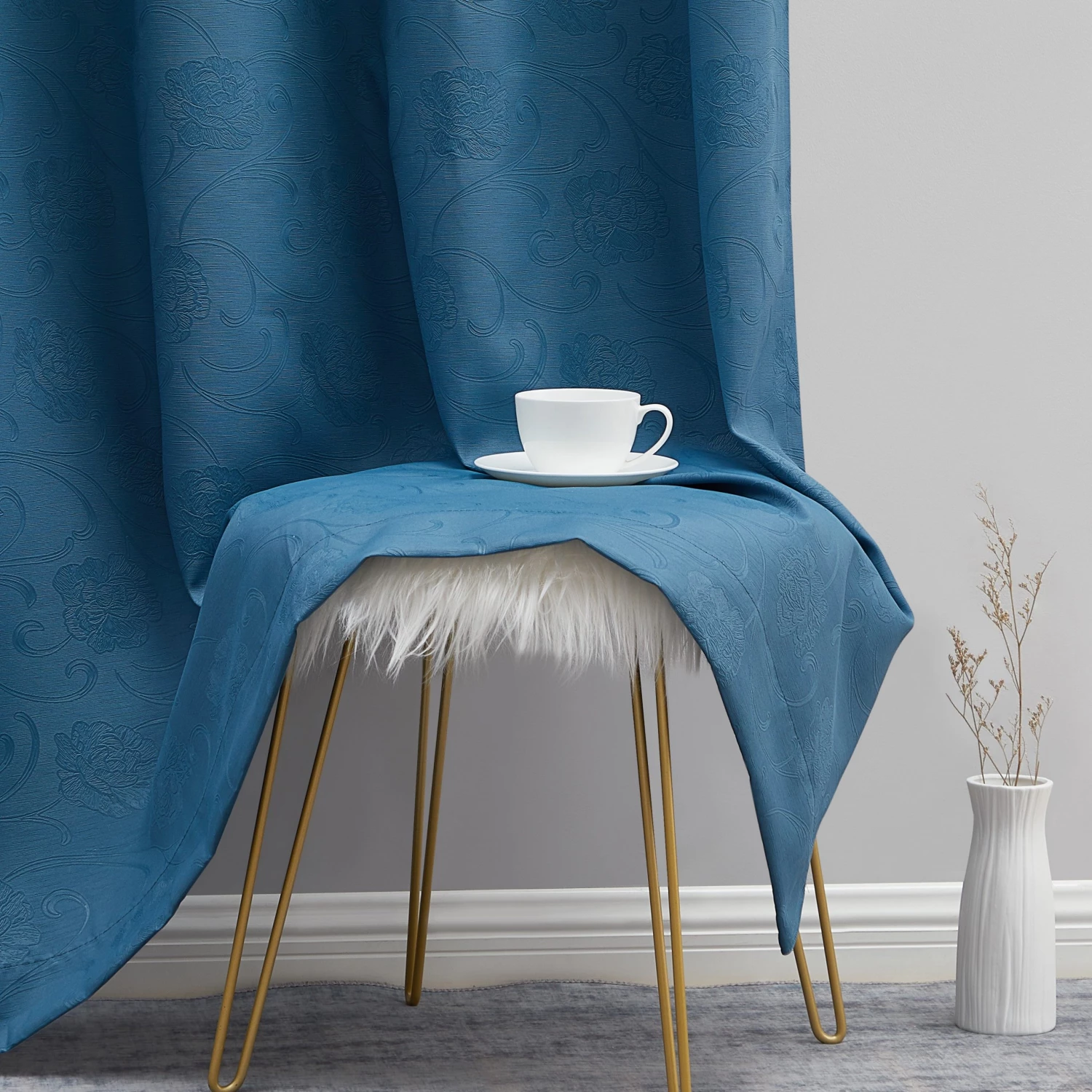 HLC.ME Taylor Floral Blackout Grommet Curtain Panels - Teal Blue - Set Of 2 9 HLC.ME Taylor Floral Blackout Grommet Curtain Panels - Teal Blue - Set Of 2