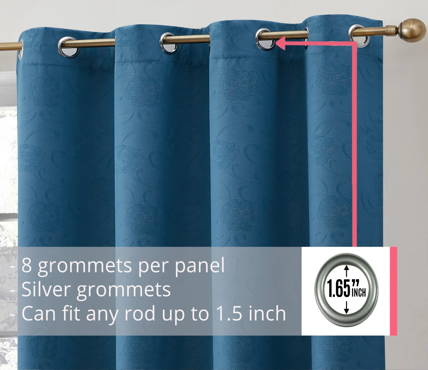 HLC.ME Taylor Floral Blackout Grommet Curtain Panels - Teal Blue - Set Of 2 7 HLC.ME Taylor Floral Blackout Grommet Curtain Panels - Teal Blue - Set Of 2