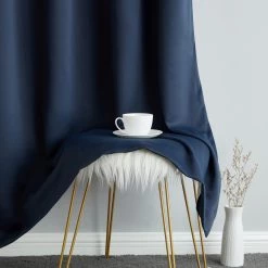 HLC.ME Blackout Curtains Dakota 100% Blackout Grommet Curtain Panels - Navy Blue - Set Of 2