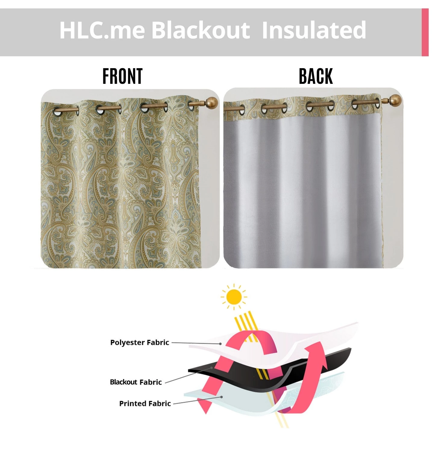 HLC.ME Blackout Curtains Paris Paisley Blackout Grommet Curtain Panels - Neutral - Set Of 2 8 HLC.ME Blackout Curtains Paris Paisley Blackout Grommet Curtain Panels - Neutral - Set Of 2