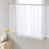 HLC.ME Faux Linen Curtains Lucento Sheer Rod Pocket Cafe Tier Panels - White - Set Of 2