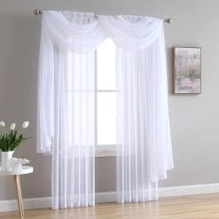 HLC.ME Lucento Sheer Window Scarf - White Sheer Curtains