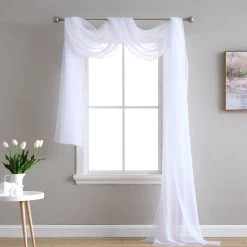 HLC.ME Lucento Sheer Window Scarf - White Sheer Curtains