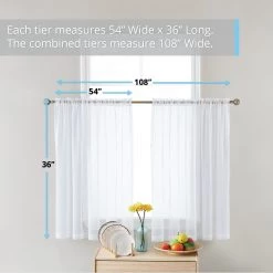 HLC.ME Faux Linen Curtains Lucento Sheer Rod Pocket Cafe Tier Panels - White - Set Of 2