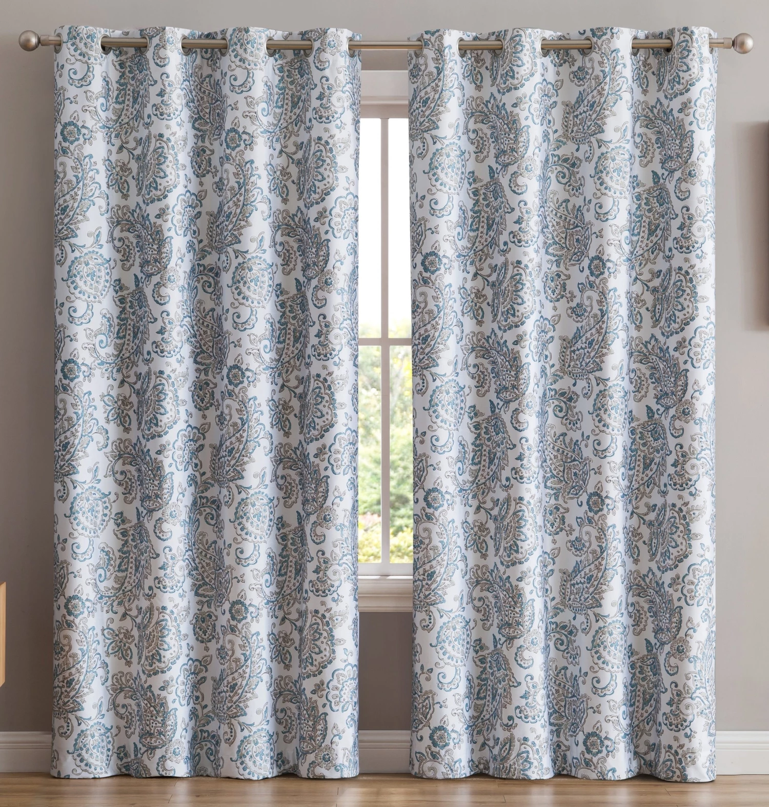 HLC.ME Amalfi Paisley 100% Blackout Grommet Curtain Panels - Neutral - Set Of 2 Blackout Curtains 4 HLC.ME Amalfi Paisley 100% Blackout Grommet Curtain Panels - Neutral - Set Of 2 Blackout Curtains