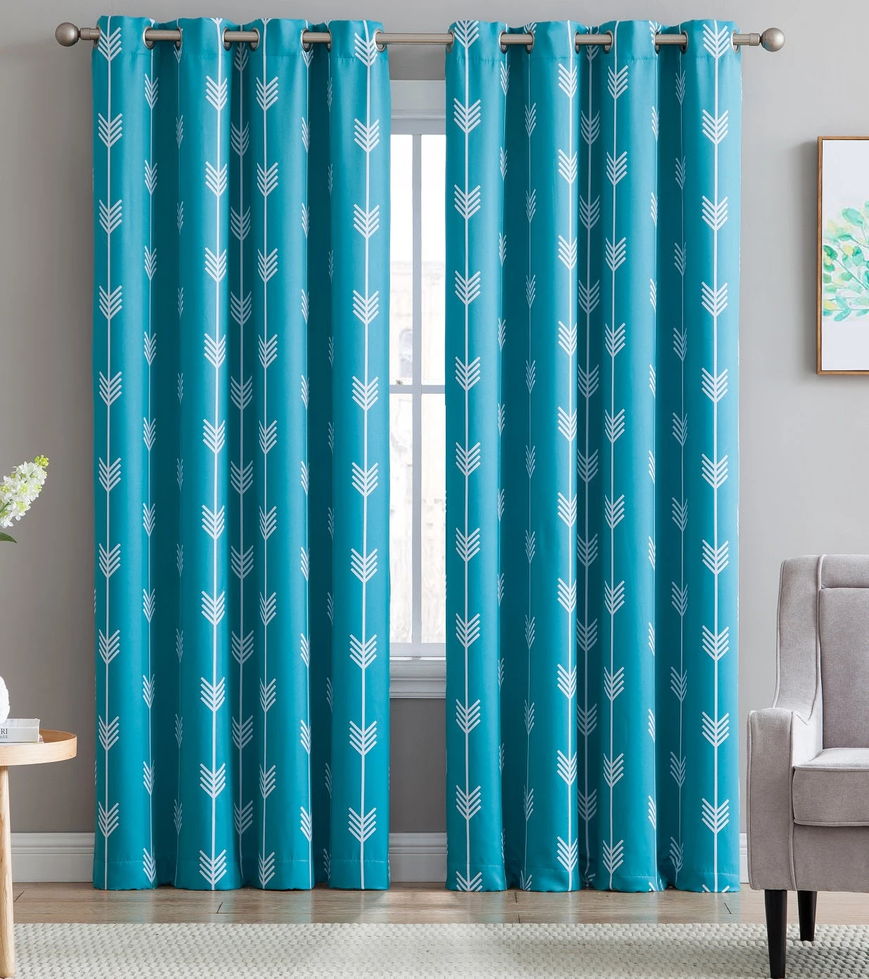 HLC.ME Arrow Print Blackout Grommet Curtain Panels - Teal Blue - Set Of 2 Blackout Curtains 3 HLC.ME Arrow Print Blackout Grommet Curtain Panels - Teal Blue - Set Of 2 Blackout Curtains