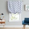 HLC.ME Faux Linen Curtains Lattice Print Blackout Tie Up Balloon Shade Valance - Platinum White & Navy 1 HLC.ME Faux Linen Curtains Lattice Print Blackout Tie Up Balloon Shade Valance - Platinum White & Navy