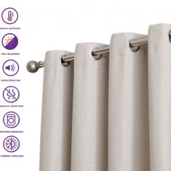 HLC.ME Faux Linen Curtains Textured Lined 100% Blackout Grommet Patio Door Panel - Beige