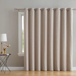 HLC.ME Camden Jacquard 100% Blackout Grommet Patio Door Panel - Taupe Faux Linen Curtains