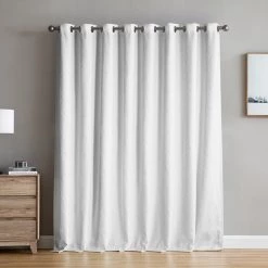 HLC.ME Faux Linen Curtains Camden Jacquard 100% Blackout Grommet Patio Door Panel - White