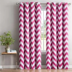 HLC.ME Chevron Print Blackout Grommet Curtain Panels - Hot Pink - Set Of 2