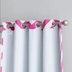 HLC.ME Chevron Print Blackout Grommet Curtain Panels - Hot Pink - Set Of 2