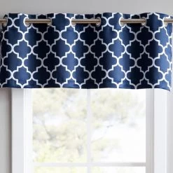 HLC.ME Lattice Print Blackout Grommet Valance - Navy Blue