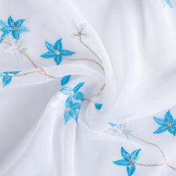 HLC.ME Emma Floral Sheer Grommet Curtain Panels - Turquoise - Set Of 2