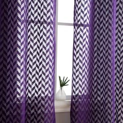 HLC.ME Herringbone Lace Sheer Rod Pocket Curtain Panels - Purple - Set Of 2 Sheer Curtains