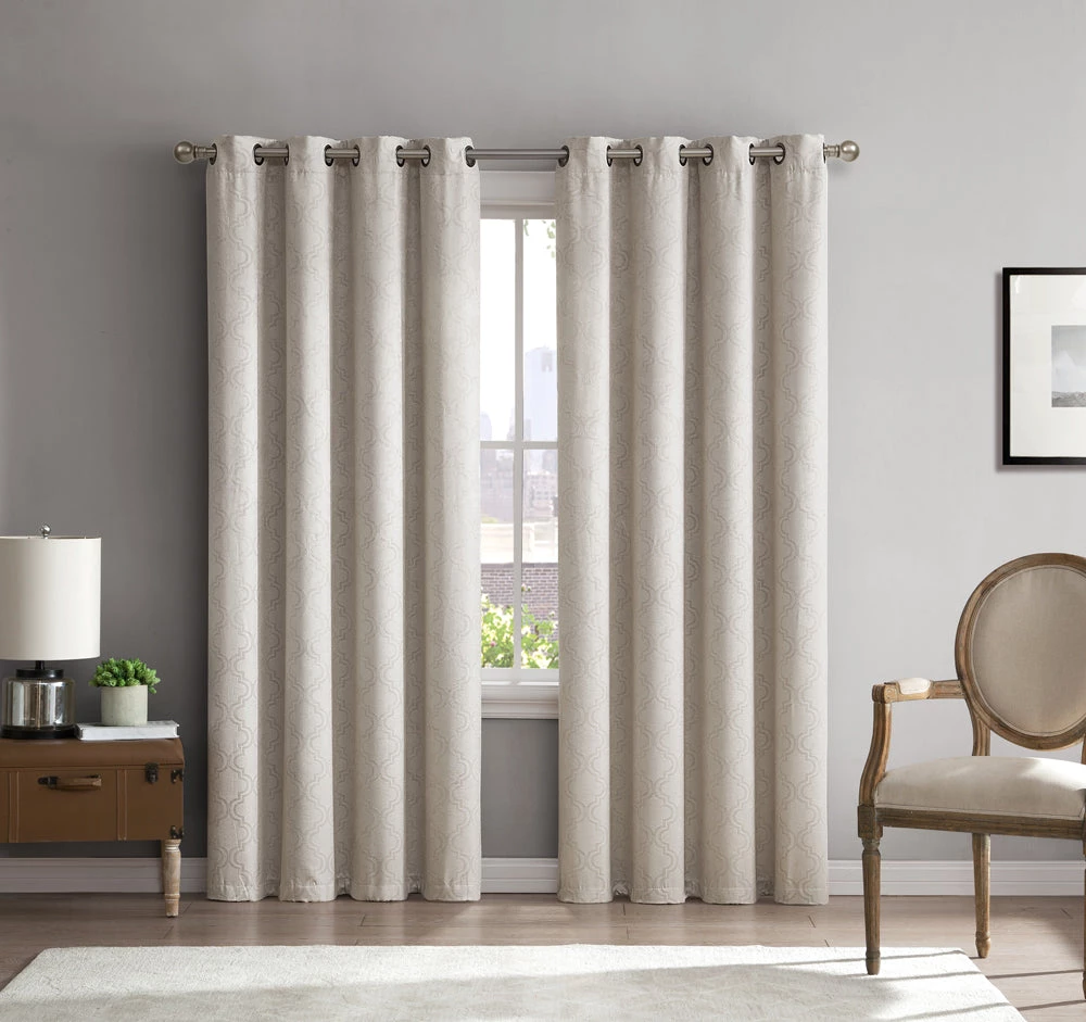 HLC.ME Blackout Curtains Redmont Lattice Blackout Grommet Curtain Panels - Ivory - Set Of 2 3 HLC.ME Blackout Curtains Redmont Lattice Blackout Grommet Curtain Panels - Ivory - Set Of 2