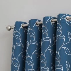 HLC.ME Carol Floral Blackout Grommet Patio Door Panel - Teal Blue/Ivory