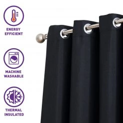 HLC.ME Blackout Curtains Textured Lined 100% Blackout Grommet Curtain Panels - Black - Set Of 2