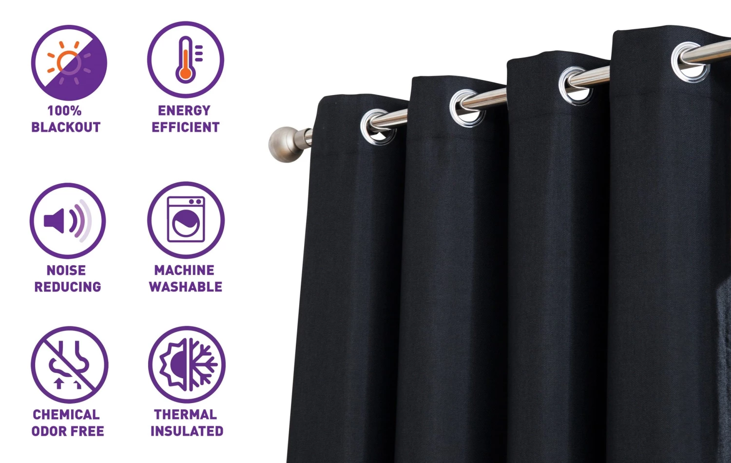 HLC.ME Blackout Curtains Textured Lined 100% Blackout Grommet Curtain Panels - Black - Set Of 2 4 HLC.ME Blackout Curtains Textured Lined 100% Blackout Grommet Curtain Panels - Black - Set Of 2