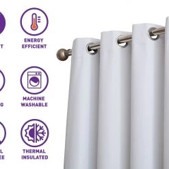 HLC.ME Textured Lined 100% Blackout Grommet Curtain Panels - White - Set Of 2