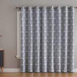 HLC.ME Damask Print 100% Blackout Grommet Patio Door Panel - Platinum White/Grey