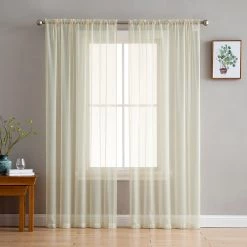 HLC.ME Lucento Sheer Rod Pocket Curtain Panels - Beige - Set Of 2