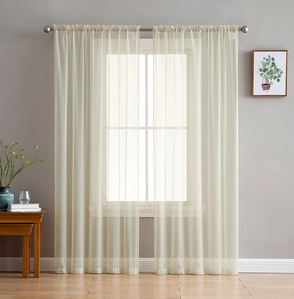 HLC.ME Lucento Sheer Rod Pocket Curtain Panels - Beige - Set Of 2 3 HLC.ME Lucento Sheer Rod Pocket Curtain Panels - Beige - Set Of 2