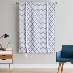 HLC.ME Lattice Print Blackout Tie Up Balloon Shade Valance - Platinum White & Grey 9 HLC.ME Lattice Print Blackout Tie Up Balloon Shade Valance - Platinum White & Grey