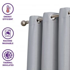 HLC.ME Textured Lined 100% Blackout Grommet Patio Door Panel - Light Grey Faux Linen Curtains