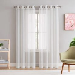 HLC.ME Sheer Grommet Curtain Panels - Ivory - Set Of 2
