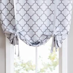 HLC.ME Lattice Print Blackout Tie Up Balloon Shade Valance - Platinum White & Grey