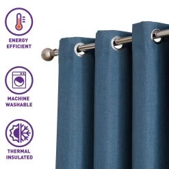 HLC.ME Textured Lined 100% Blackout Grommet Patio Door Panel - Teal Faux Linen Curtains