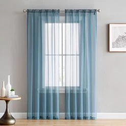 HLC.ME Sheer Curtains Lucento Sheer Rod Pocket Curtain Panels - Dusty Blue - Set Of 2