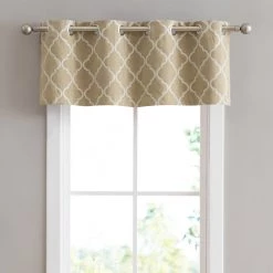 HLC.ME Lattice Embroidered Blackout Grommet Valance - Taupe Faux Linen Curtains