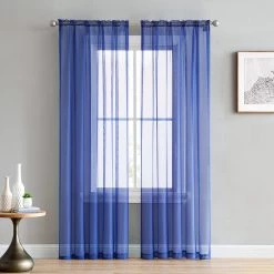 HLC.ME Lucento Sheer Rod Pocket Curtain Panels - Royal Blue - Set Of 2 Sheer Curtains