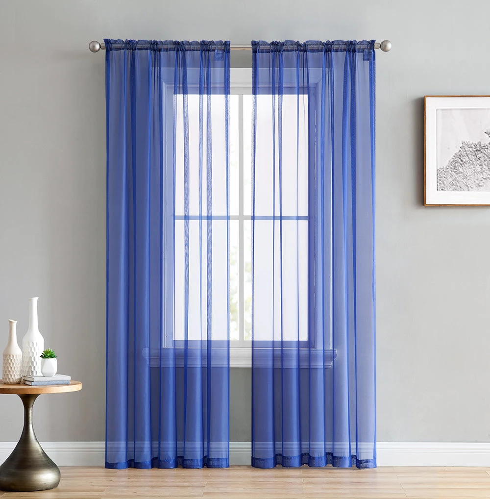 HLC.ME Lucento Sheer Rod Pocket Curtain Panels - Royal Blue - Set Of 2 Sheer Curtains 3 HLC.ME Lucento Sheer Rod Pocket Curtain Panels - Royal Blue - Set Of 2 Sheer Curtains
