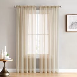 HLC.ME Lucento Sheer Rod Pocket Curtain Panels - Antique Taupe - Set Of 2 Sheer Curtains