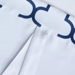 HLC.ME Faux Linen Curtains Lattice Print Blackout Tie Up Balloon Shade Valance - Platinum White & Navy