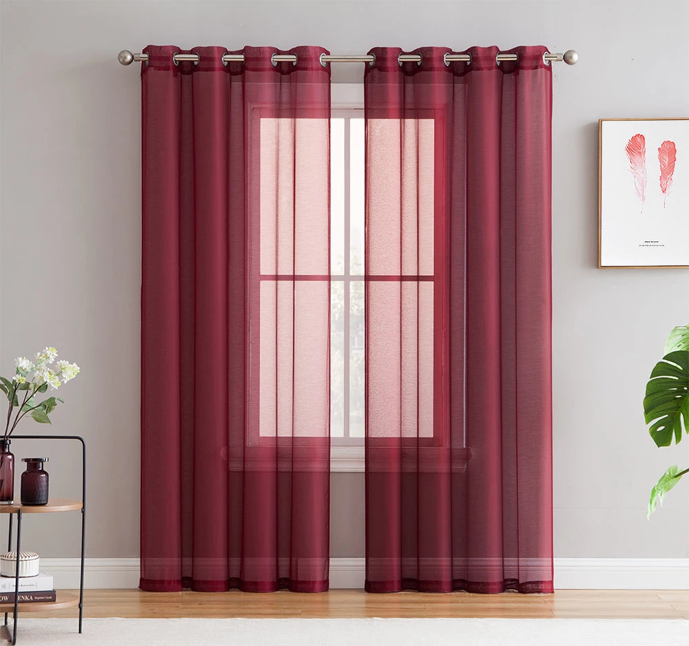 HLC.ME Sheer Grommet Curtain Panels - Burgundy - Set Of 2 Sheer Curtains 3 HLC.ME Sheer Grommet Curtain Panels - Burgundy - Set Of 2 Sheer Curtains