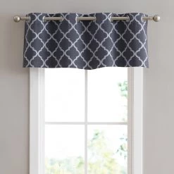 HLC.ME Lattice Embroidered Blackout Grommet Valance - Grey Faux Linen Curtains