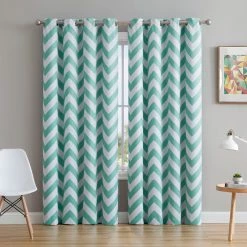 HLC.ME Blackout Curtains Chevron Print Blackout Grommet Curtain Panels - Mint Green - Set Of 2