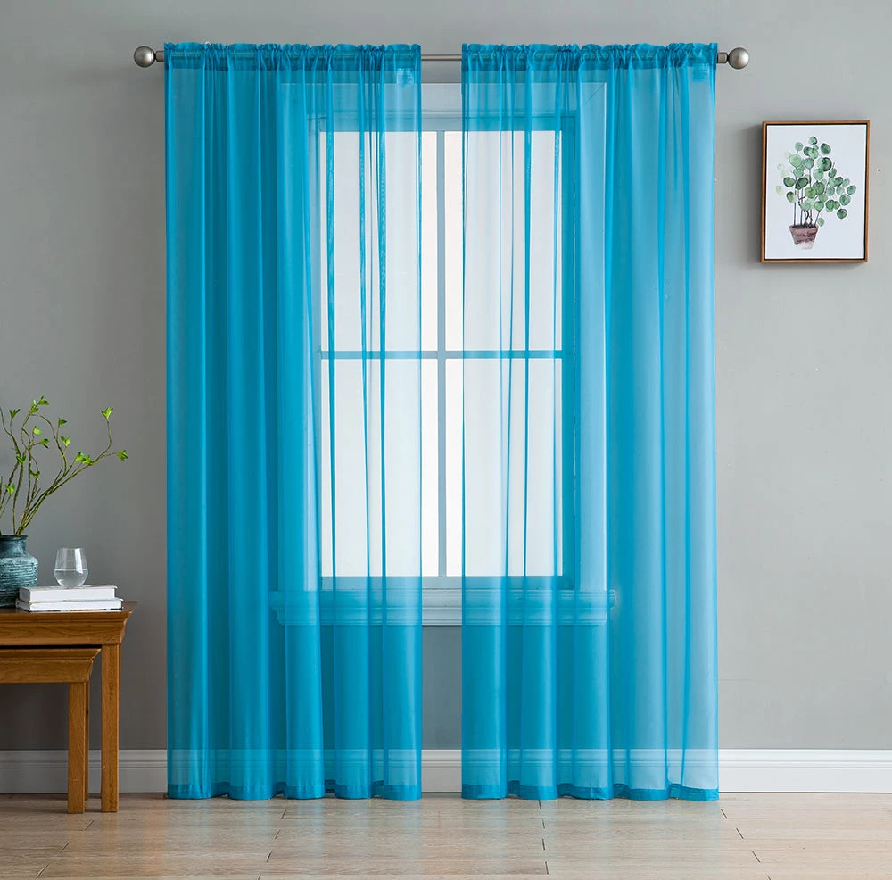 HLC.ME Sheer Curtains Lucento Sheer Rod Pocket Curtain Panels - Turquoise - Set Of 2 3 HLC.ME Sheer Curtains Lucento Sheer Rod Pocket Curtain Panels - Turquoise - Set Of 2