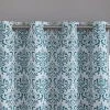 HLC.ME Blackout Curtains Damask Print 100% Blackout Grommet Curtain Panels - Platinum White & Teal Blue - Set Of 2 2 HLC.ME Blackout Curtains Damask Print 100% Blackout Grommet Curtain Panels - Platinum White & Teal Blue - Set Of 2