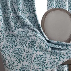 HLC.ME Blackout Curtains Damask Print 100% Blackout Grommet Curtain Panels - Platinum White & Teal Blue - Set Of 2