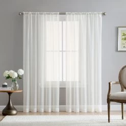 HLC.ME Lucento Sheer Rod Pocket Curtain Panels - Ivory - Set Of 2