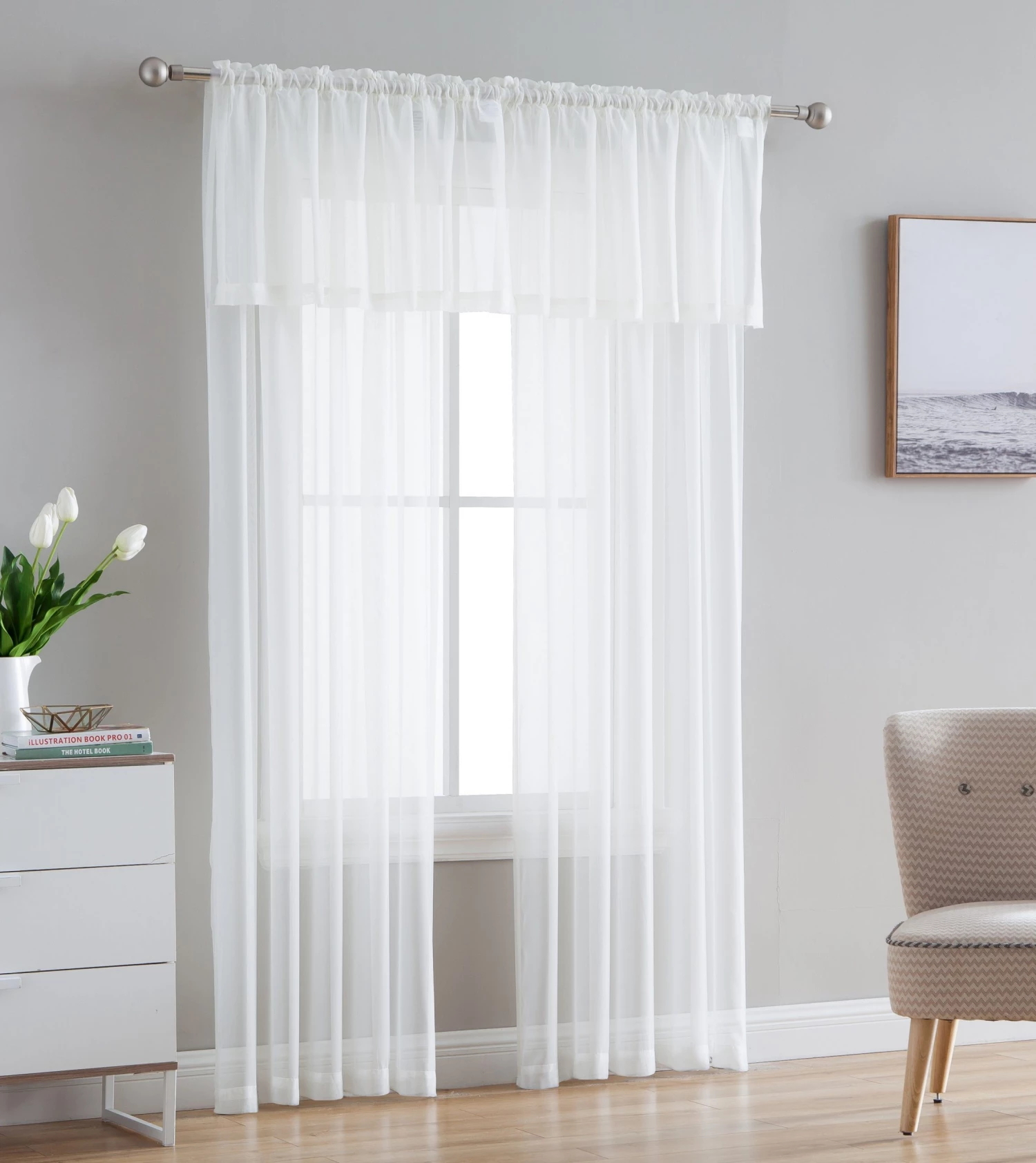 HLC.ME Lucento Sheer Rod Pocket Valance - Ivory - Set Of 2 Faux Linen Curtains 3 HLC.ME Lucento Sheer Rod Pocket Valance - Ivory - Set Of 2 Faux Linen Curtains