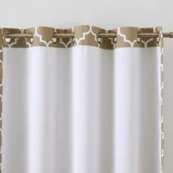 HLC.ME Faux Linen Curtains Lattice Print Blackout Grommet Patio Door Panel - Taupe
