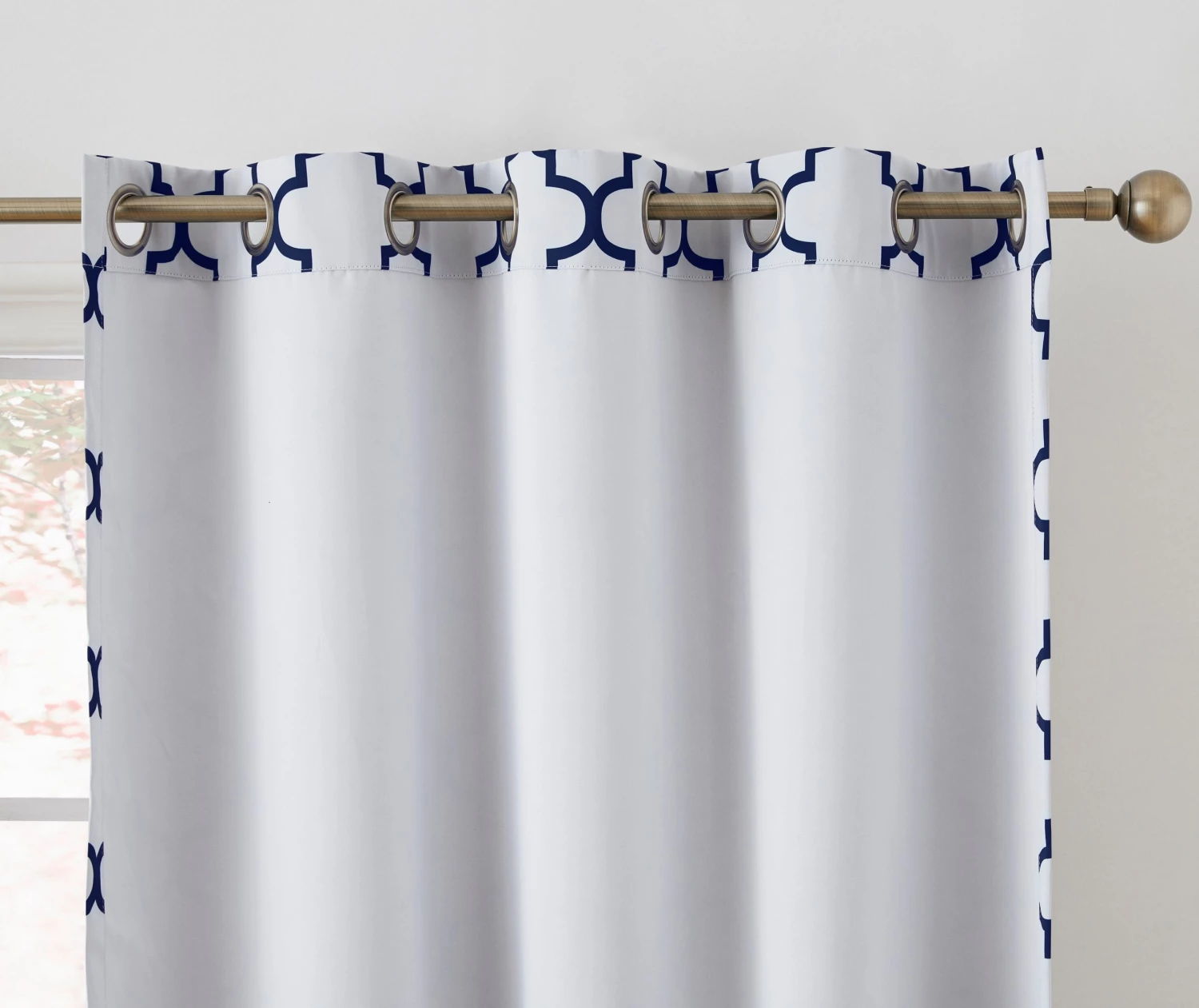 HLC.ME Lattice Print Blackout Grommet Patio Door Panel - Platinum White/Navy Blue Faux Linen Curtains 4 HLC.ME Lattice Print Blackout Grommet Patio Door Panel - Platinum White/Navy Blue Faux Linen Curtains
