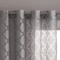 HLC.ME Sheer Curtains Lattice Burnout Sheer Grommet Curtain Panels - Grey - Set Of 2